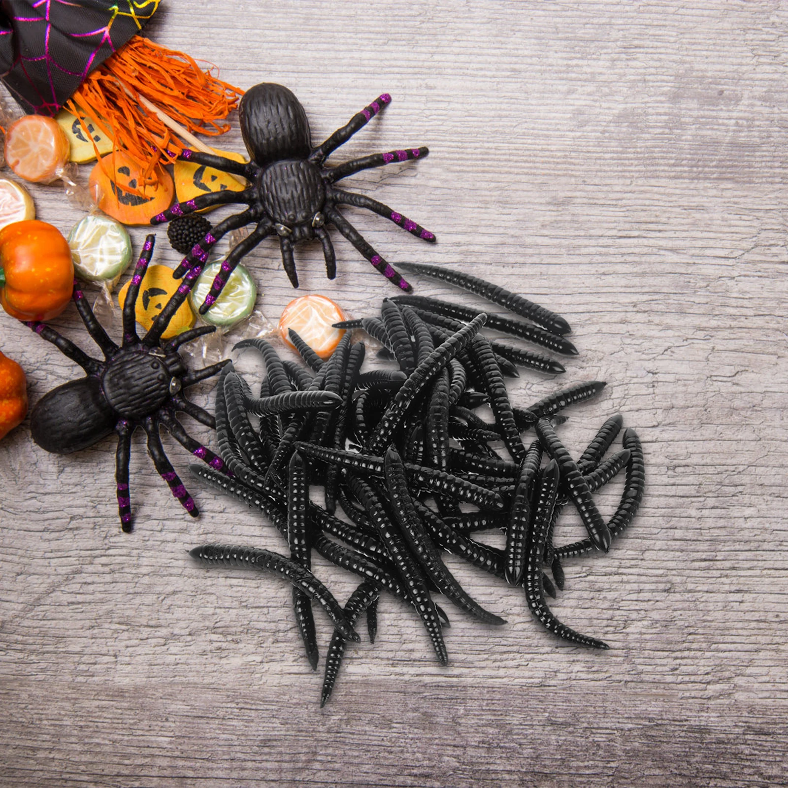 

50pcs Realistic Fake Caterpillars Soft Tpr Worms For Pranks Halloween Party Supplies Lifelike Insect Figures Kids