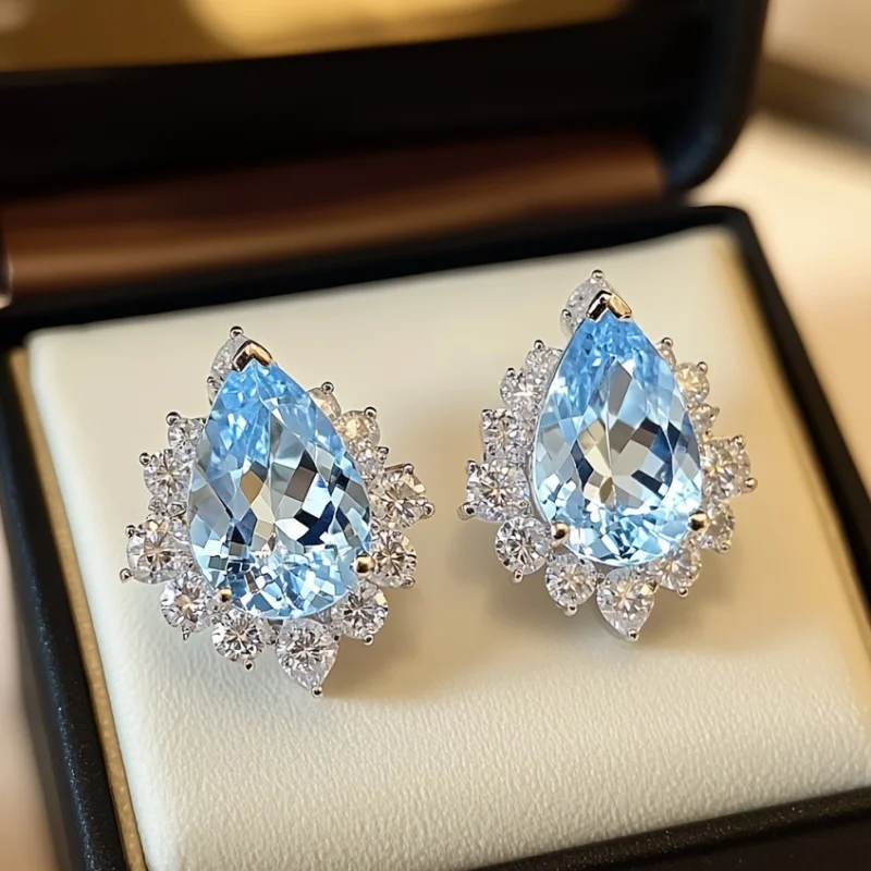 

SGARIT Solid 925 Sterling Silver Water Drop Shape Topaz Earrings for Women Gemstones Jewelry Wedding Band Party Fine Gift