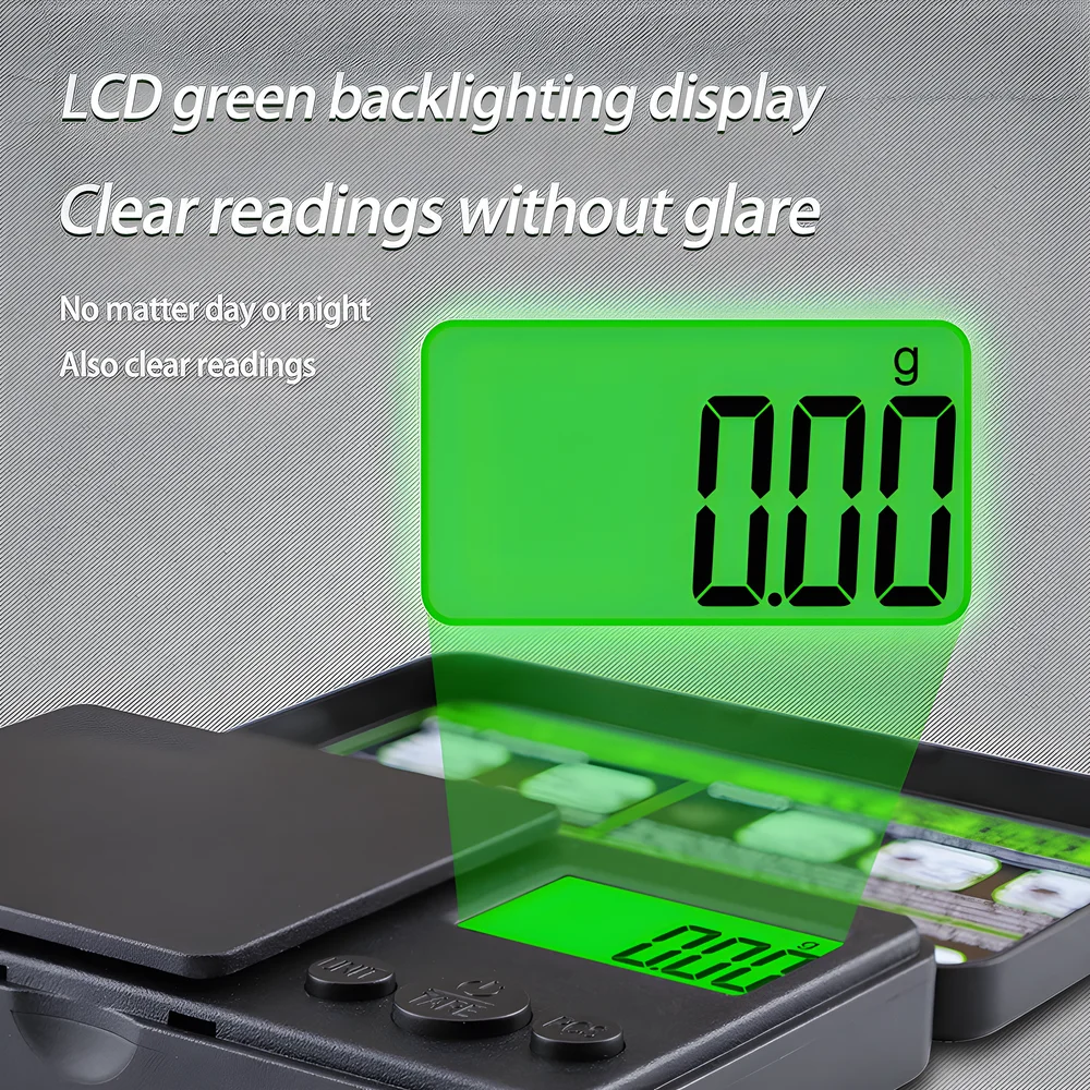 ميزان إلكتروني محمول 0.01 جرام، ميزان وزن جرام ذهبي، ميزان جيب دقيق مع ميزان مطبخ صغير بإضاءة خلفية LCD #1