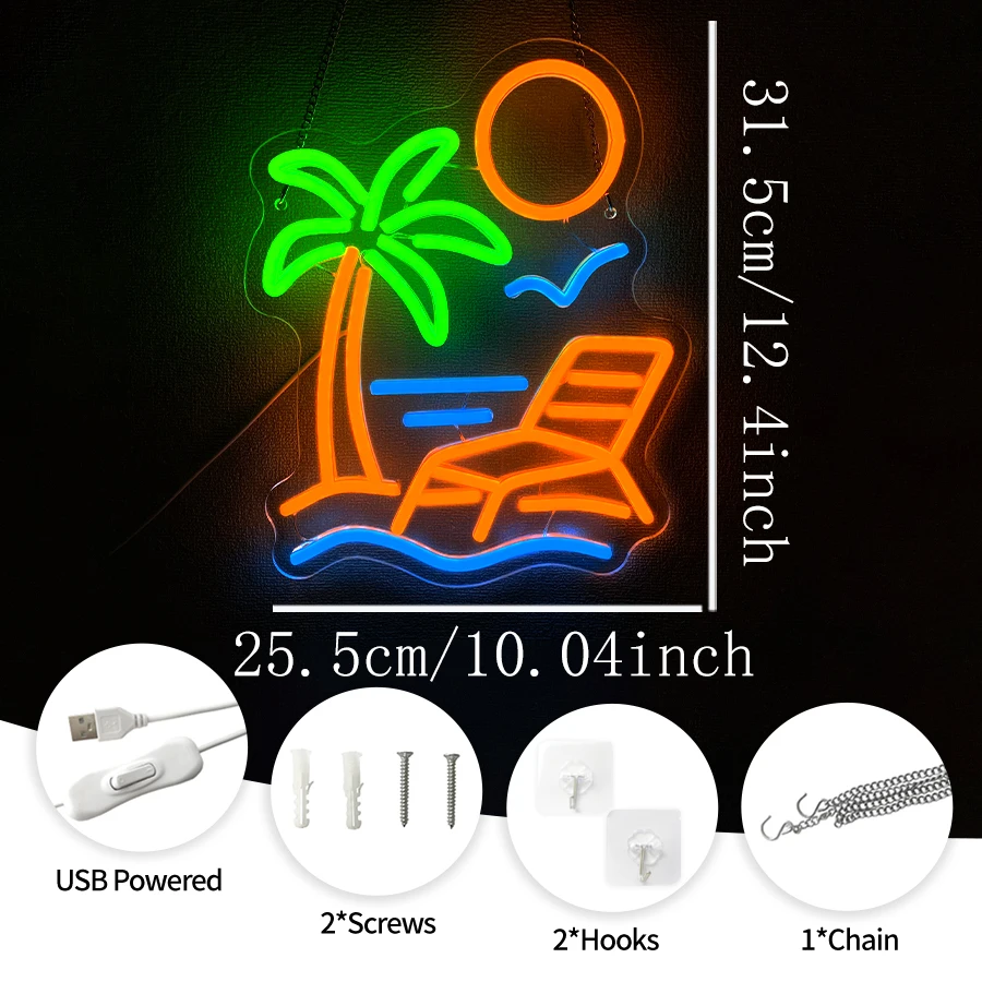 Beach Sunset Holiday Led Neon Sign, Used For Wall Decor, Bedroom, Game Room, Holiday Party, Bar, Club, Hawaiian Art Wall Lamp.