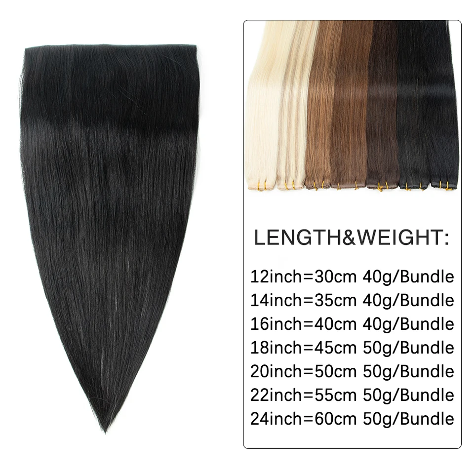 Extensiones de cabello con weft de mariposa, cabello humano invisible PU plano con agujeros y pestañas dobles, 12-24 pulgadas, aplicación con microanillos, 40-50g 4