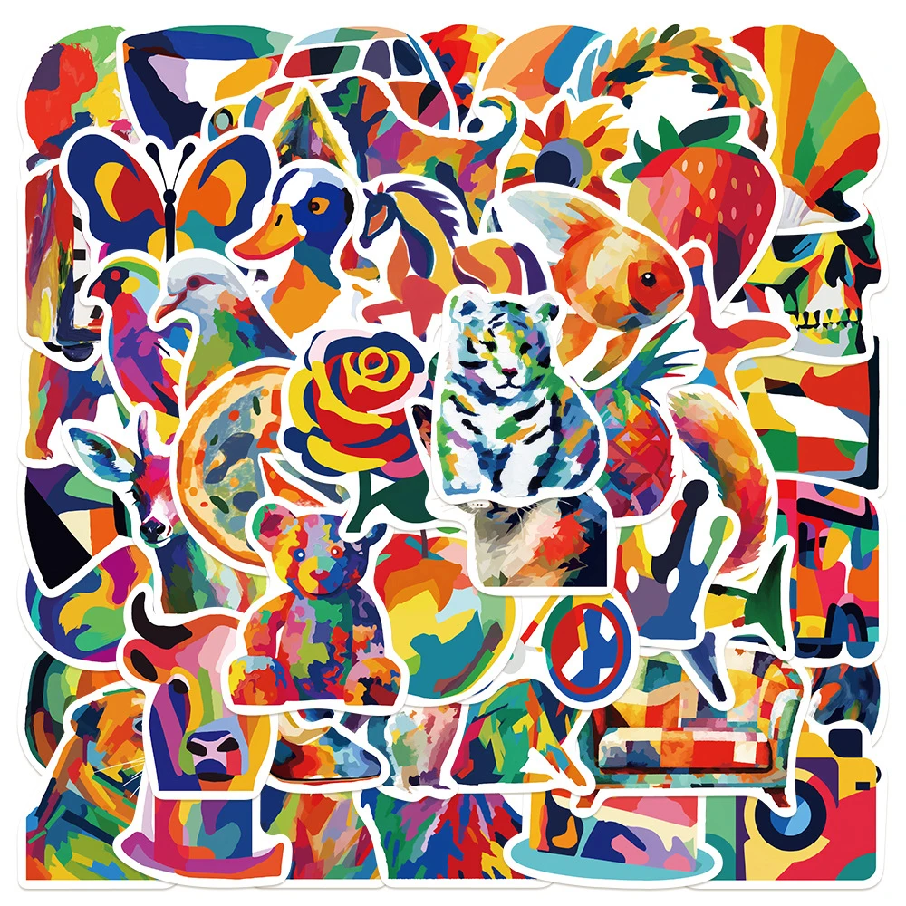 10/30/50pcs Rainbow Colorful Animal Graffiti Stickers Watercolor Art Aesthetic Sticker Stationery Notebook Phone Cartoon Decals