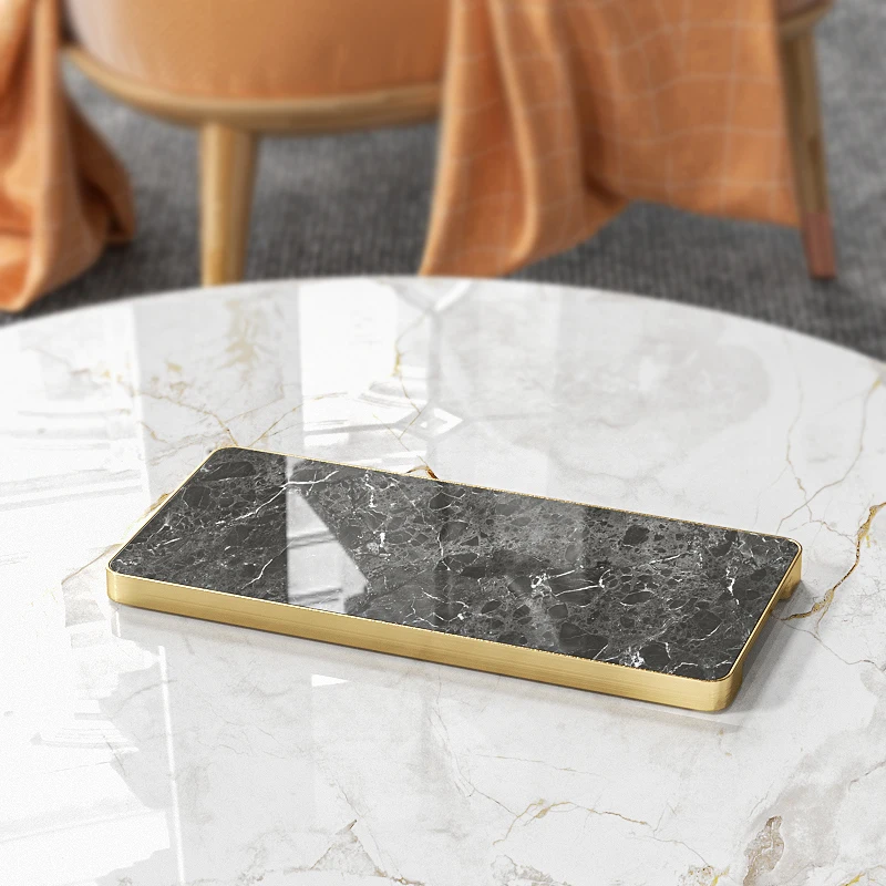 Natural marble stone hotel home accessories stone tray stainless steel natural marble service