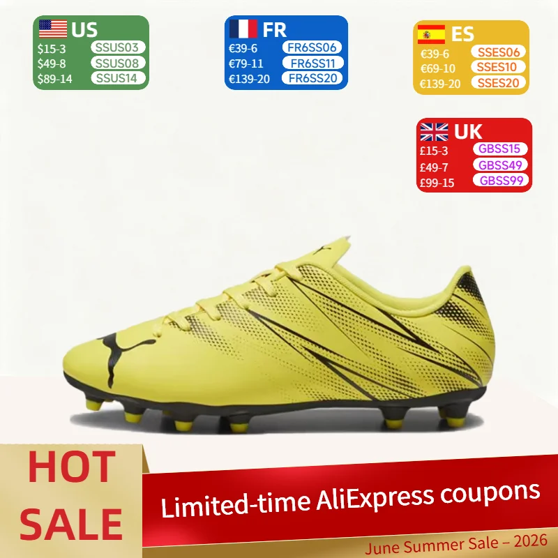PUMA Attacanto FG/AG Lightweight,Breathable,Durable,and Snug-Fitting Low-Top Soccer Cleats for Men in Yellow and Black 107477-02
