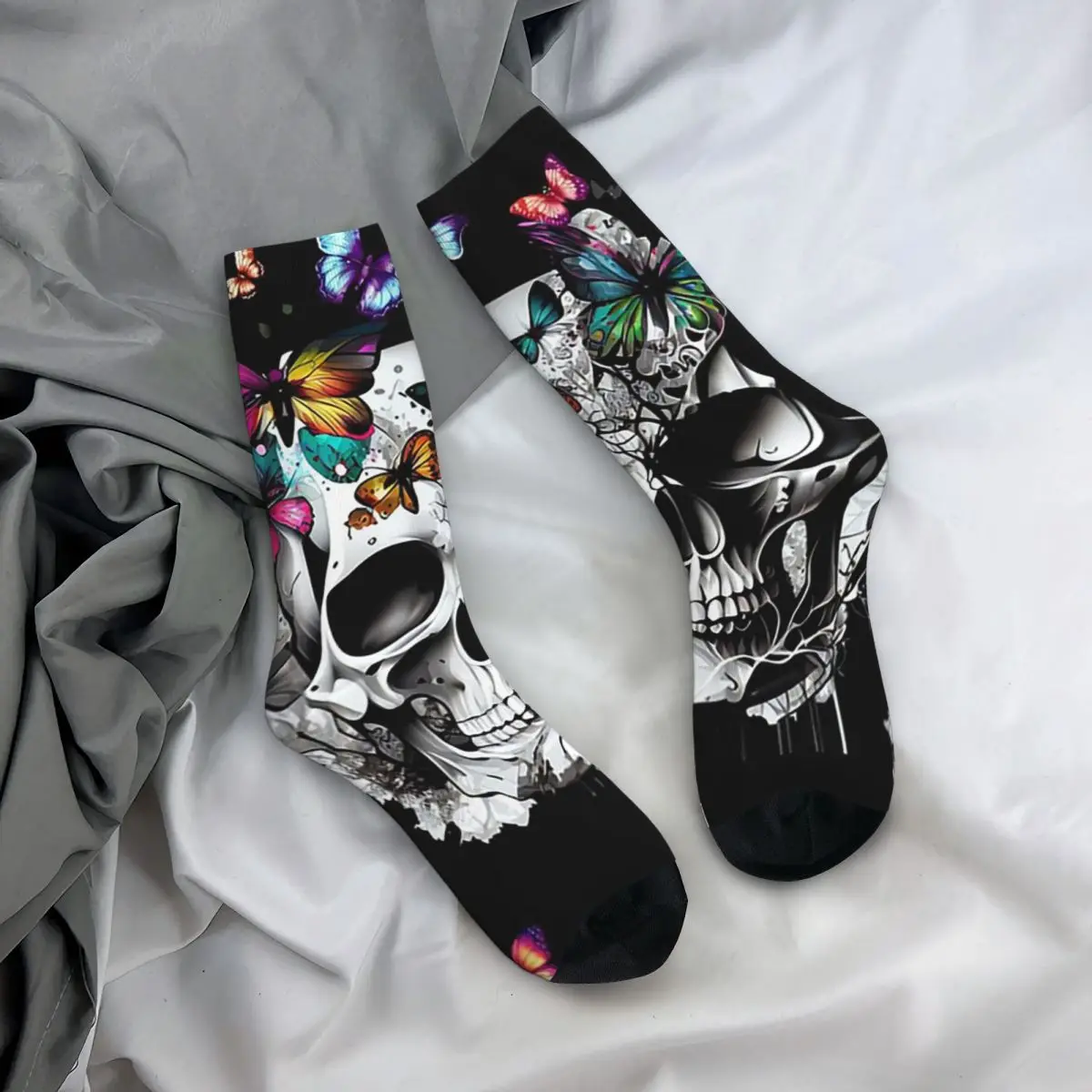 

Носки на все случаи жизни в стиле дарк-готика с черепами и бабочками, длинные носки в стиле Харадзюку для мужчин и женщин, подарки на День святого Валентина
