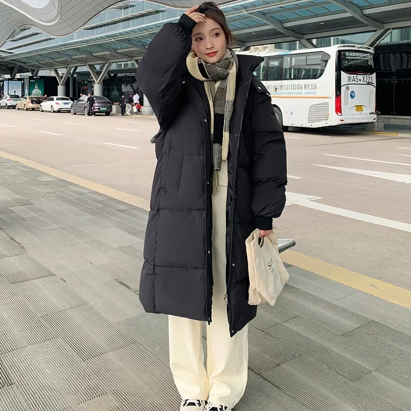 Long Down Cotton Jacket Women's Warm Overcoat Korean Hooded Loose Casual Snow Wear Coat Female Windproof Parkas Outwear