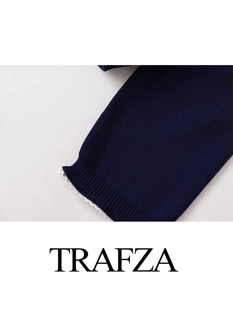 

TRAFZA Women Autumn Fashion Long Sleeve Knitted Cardigan Sweater Jacket Female Elegant Single Breasted Lapel Micro-Stretch Coat