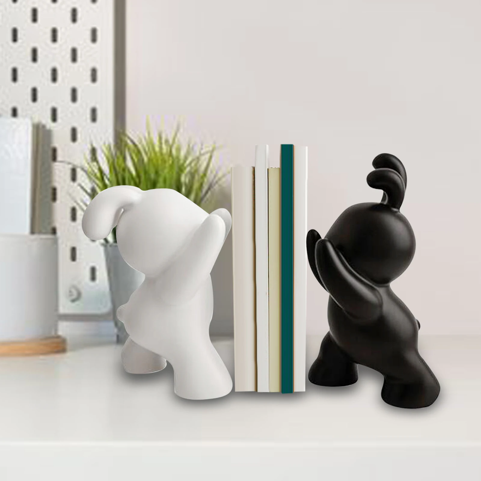 1 Pair Rabbit Bookends Ceramic Cute Creative Animal Figurines Desktop Decoration Modern Book Stoppers for Shelves Office Table