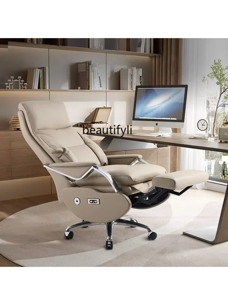 Electric Executive Chair Leather Reclining Executive Chair Business Office Study Comfortable Long-Sitting Computer Chair