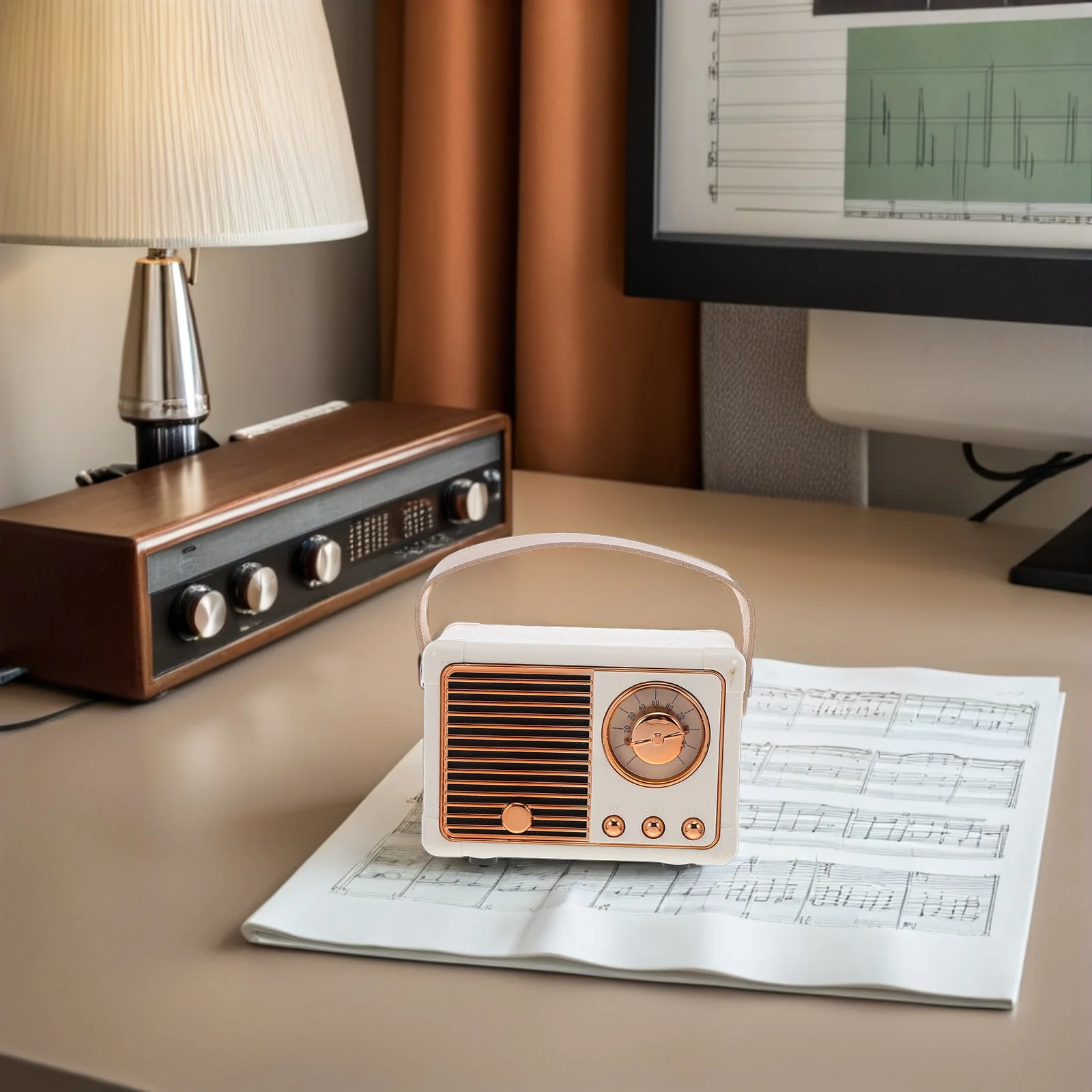 レトロミニポータブルワイヤレススピーカー コンパクトビンテージサブウーファー アウトドア旅行キャンプハイキングパーティー音楽プレーヤー