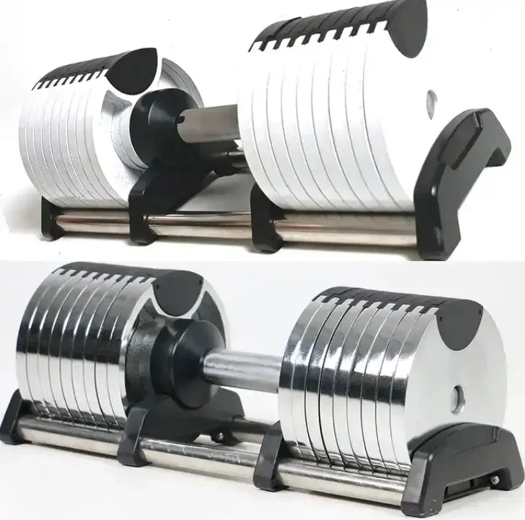 Wholesale Adjustable 10kg-50kg Plastic Dumbbell Set with Custom Logo Silver Barbell for Home Gym Fitness