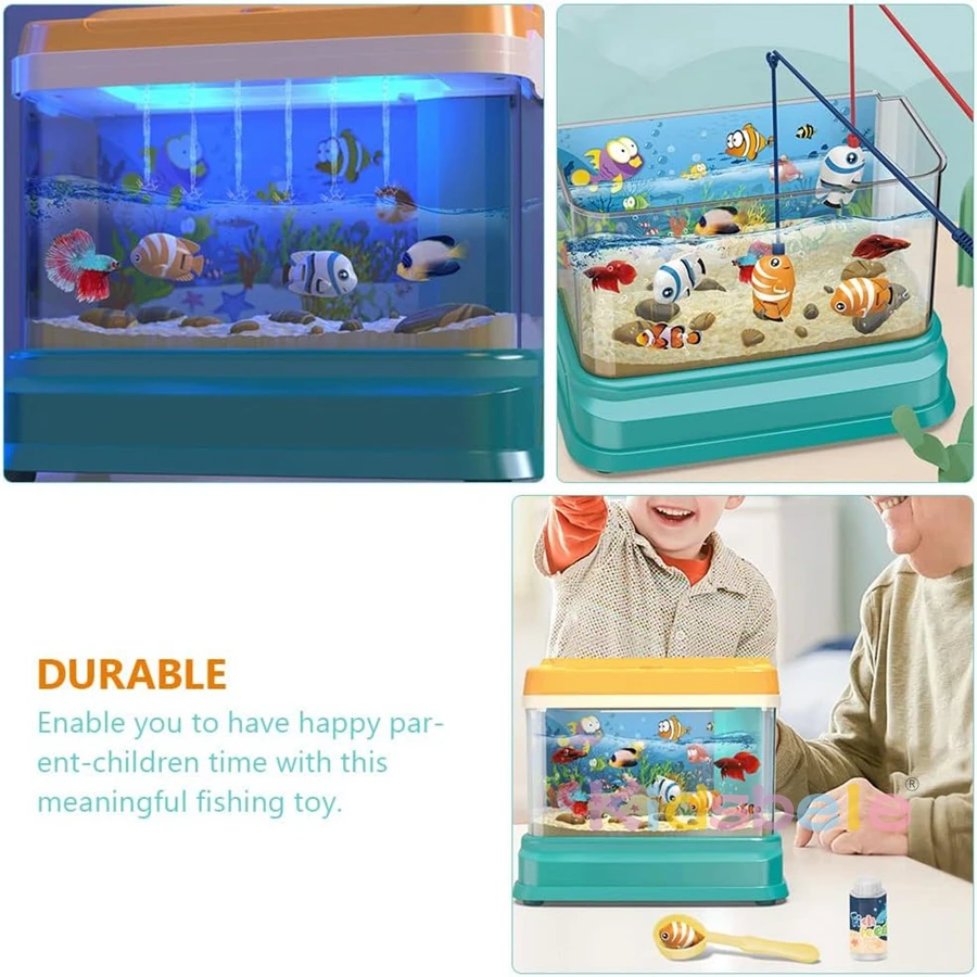 Kids Fish Tank Toy Light Music Magnetic Fishing Game Toy For Toddlers 4 Simulate Fish Mini Aquarium Toy Gift Rod Fishing Net