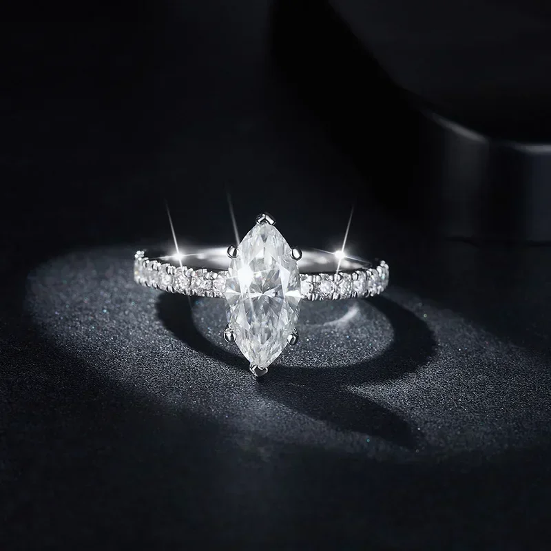 FEOBUR 2CT Marquise Cut Full Moissanite Engagement Rings for Women 925 Sterling Silver Lab Diamond Wedding Ring Jewelry GRA