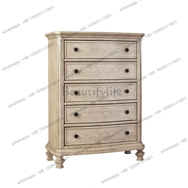 

American solid wood white old chest of drawers simple bedroom storage locker