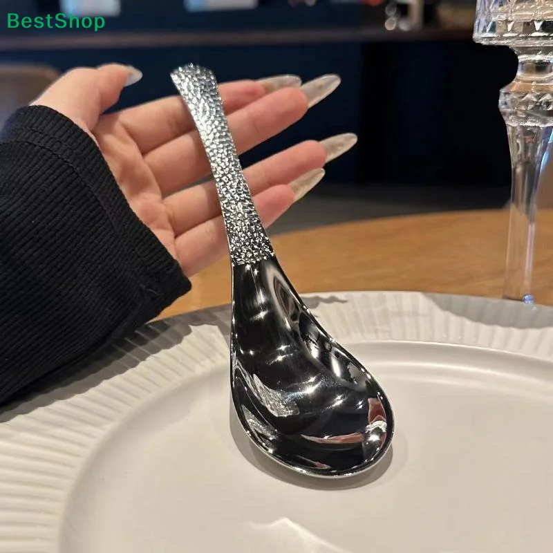 〔Y〕2Pcs Stainless Steel Spoons Dessert Fruit Spoons For Home And Restaurant Soup Ladle Home Kitchen Essential Tools