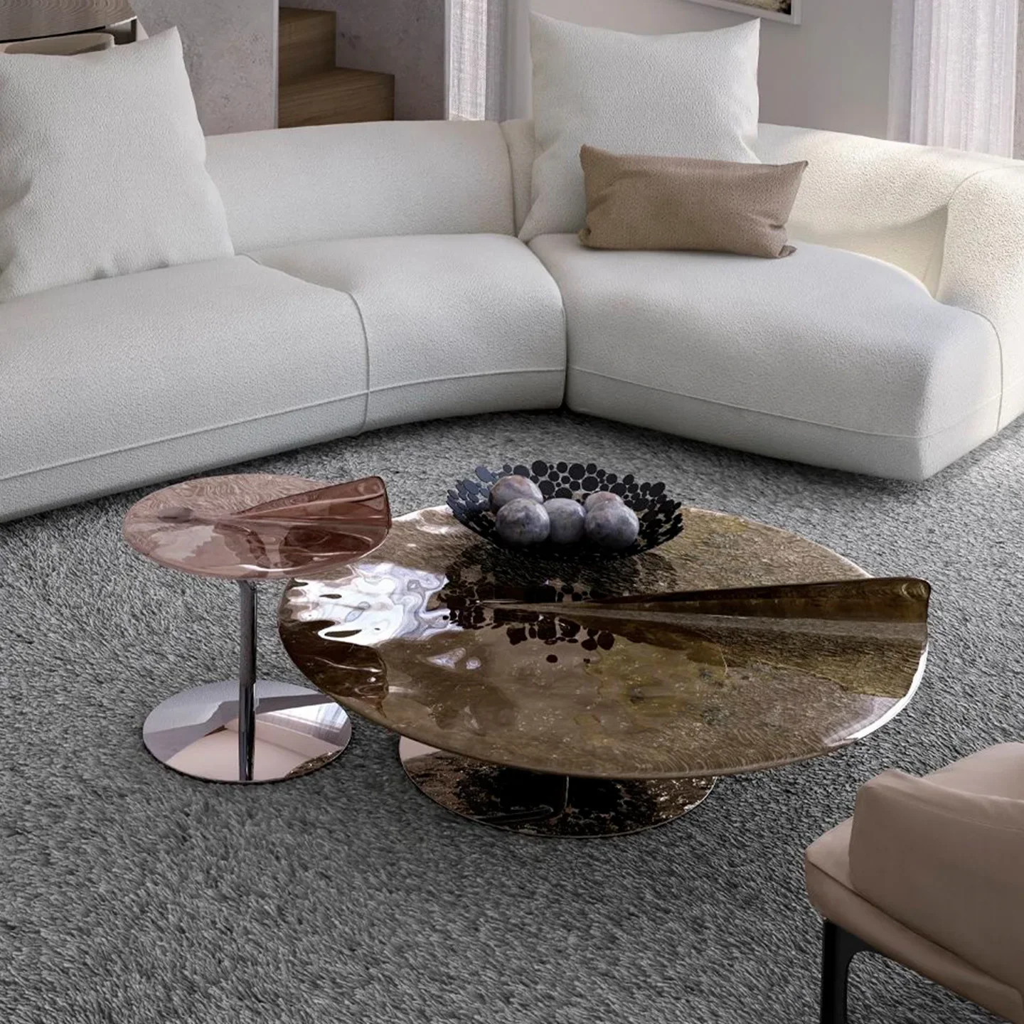 Light luxury high-end round coffee table combination Italian villa luxury living room home acrylic coffee table removable