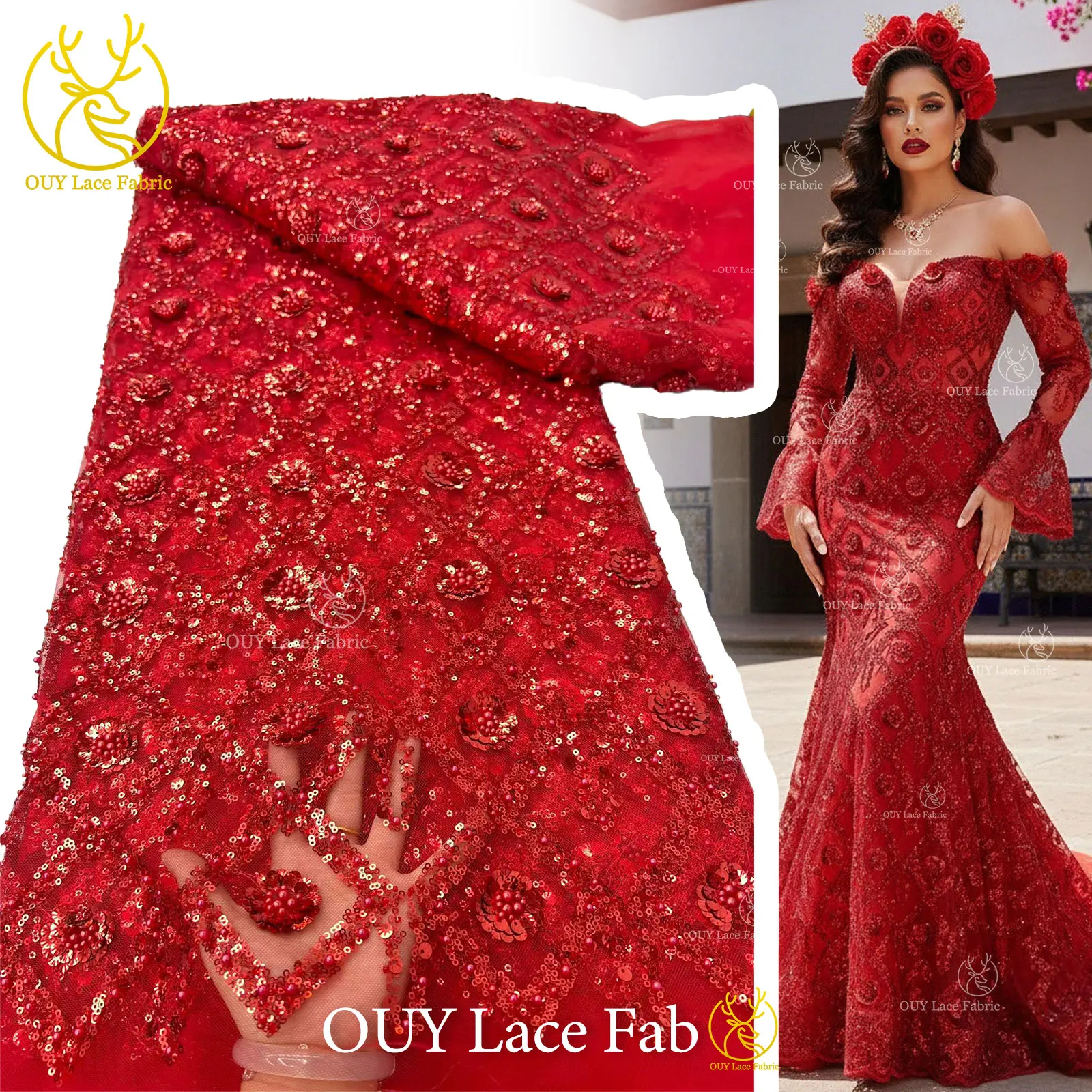 

Красная Изысканная Африканская Тюлевая Ткань с Пайетками и Кружевом 2026: Высококачественная Мексиканская Тюлевая Сетка с Бисером для Пошива Свадебных и Вечерних Платьев