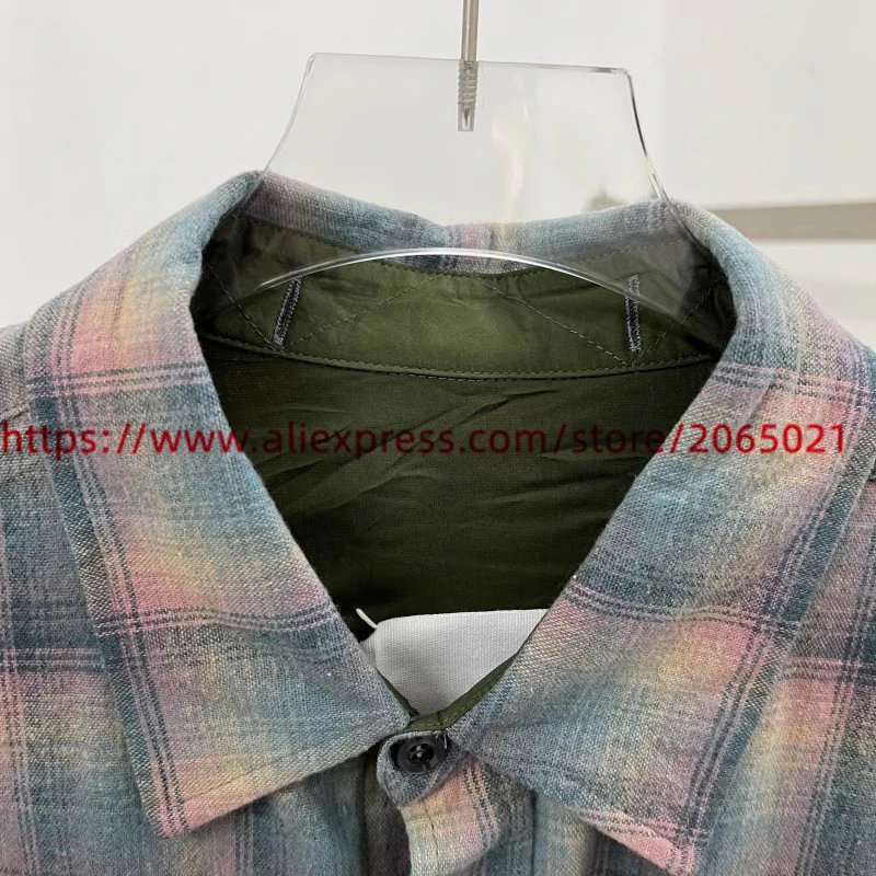 24fw retro Sunset Pink Grid shirt Men Women Best Quality Casual Loose Fit Shirts