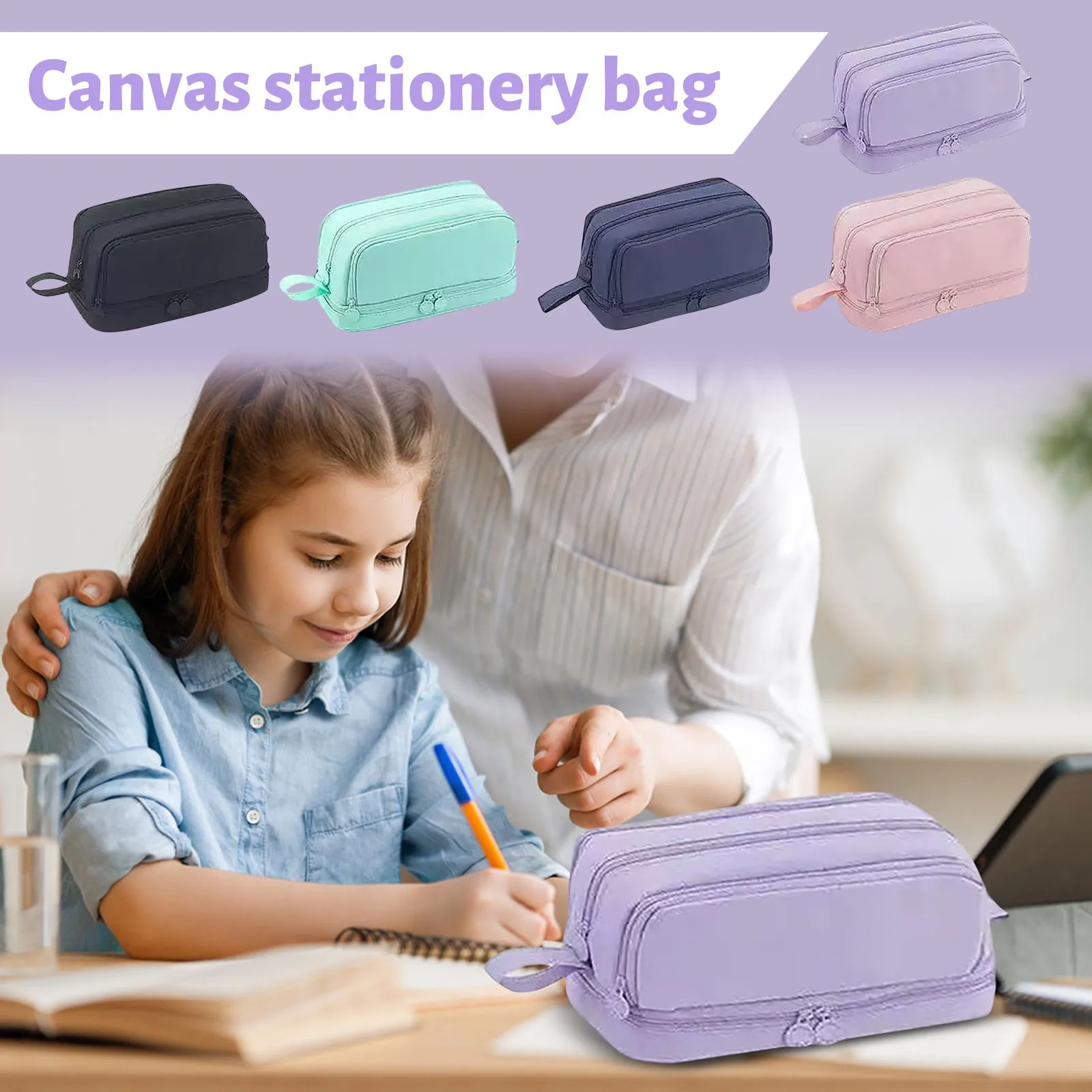 Multi-Color Canvas Pencil Case Large Capacity Stationery Bag Kids Students School Office Supplies Organizer Storage Pouch 2026