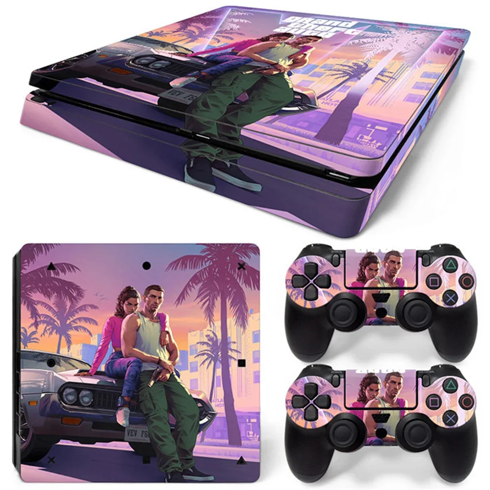 GTA 6 Game accessories Sticker for PS4 Slim Vinyl Decal Skin for PS4 Slim Console & Two Controller Stickers