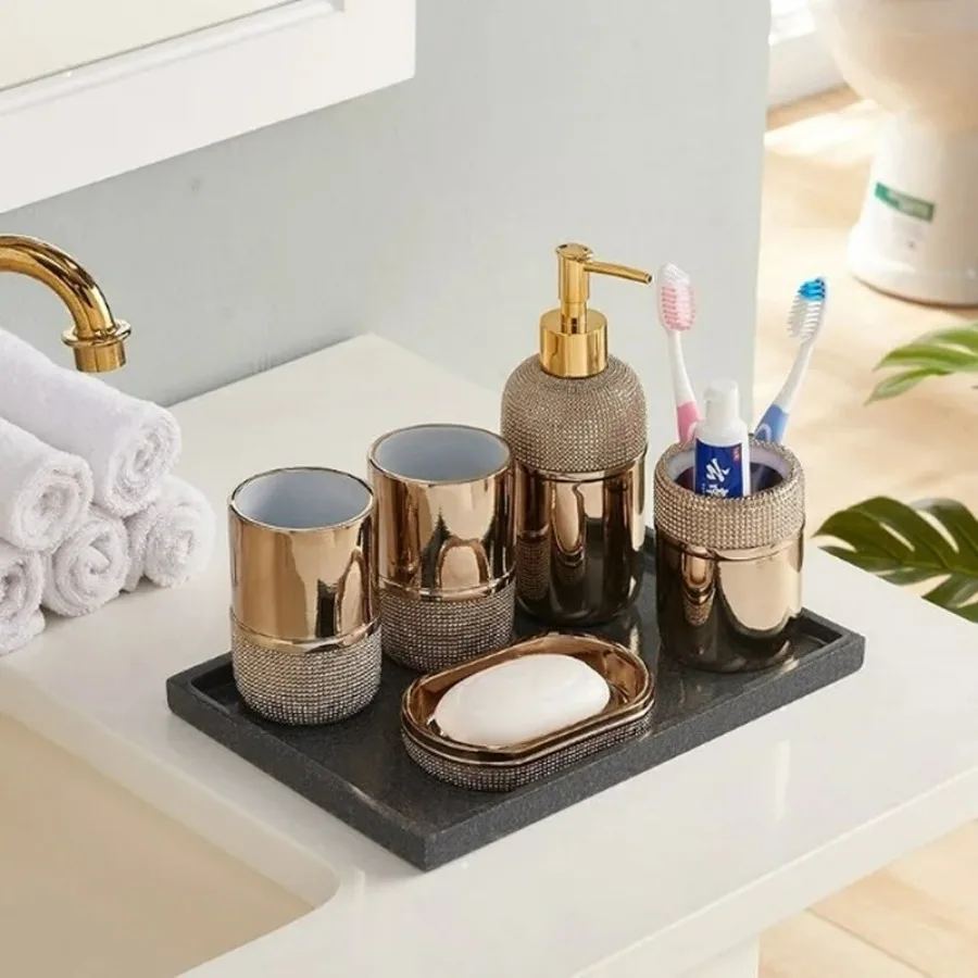Simple Creative Bathroom Set Toothbrush Holder Soap Dish Lotion Bottle Mouthwash Brushing Cup Wedding Home Decor Supplies Gift
