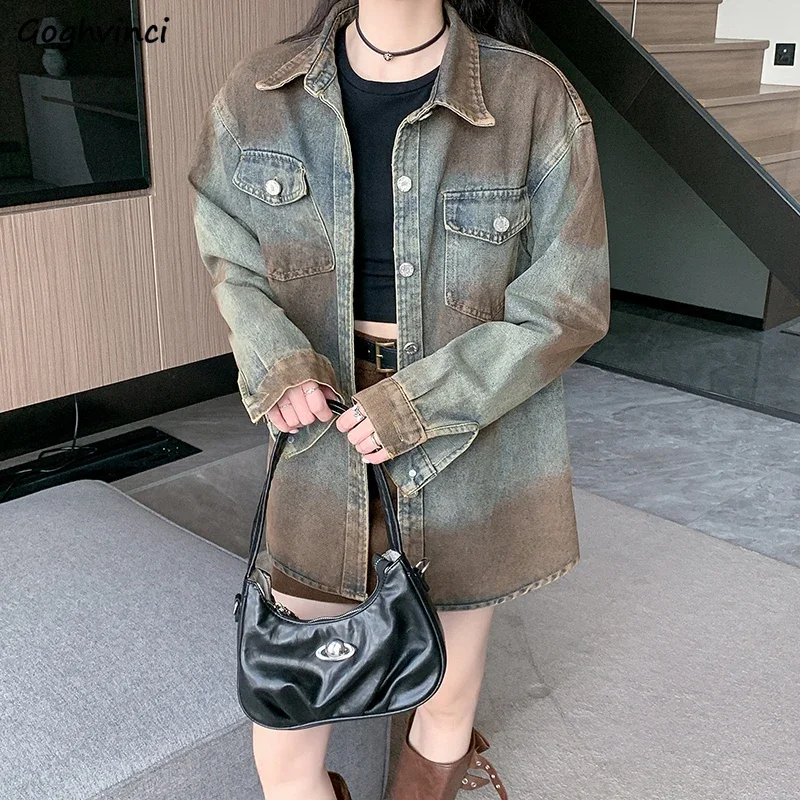 

Jackets Women Distressed Design Chic Streetwear Loose Fit Denim Panelled Retro All-match Personality Outwear Young Students New