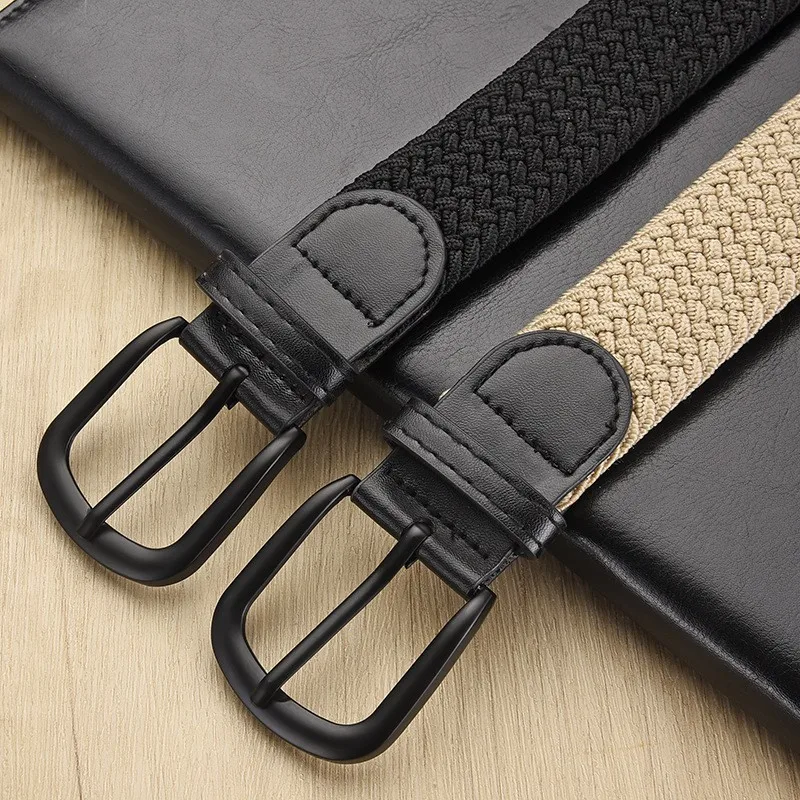 Non perforated men's and women's woven waist belt, elastic canvas belt, women's Korean version versatile student pants belt