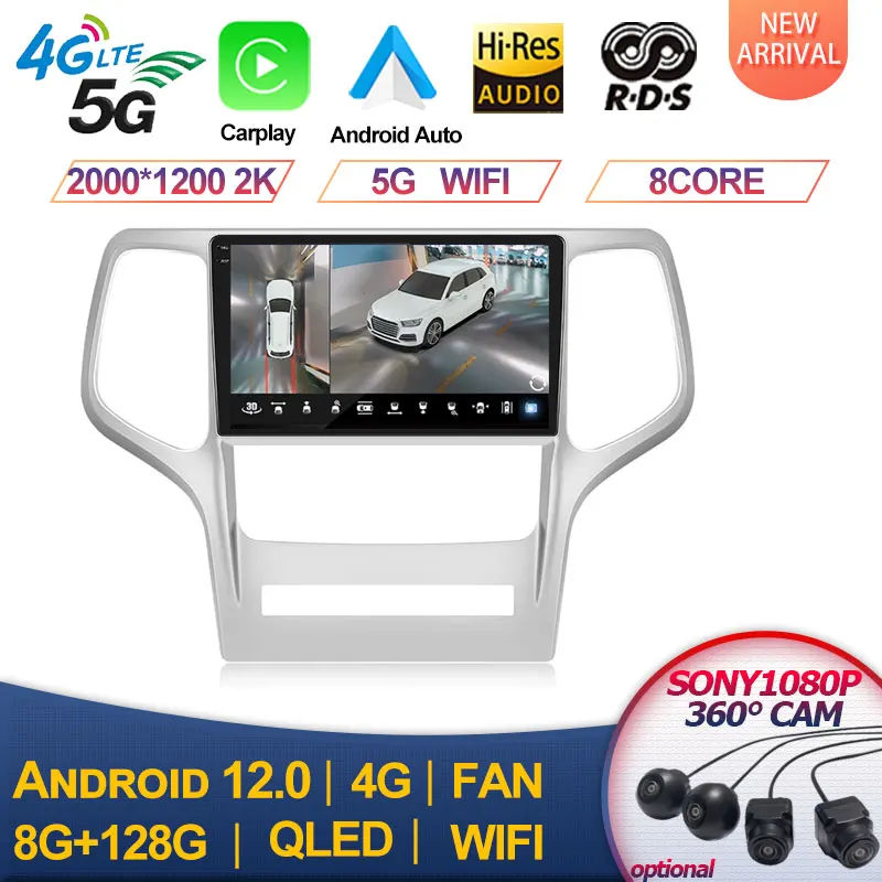 

For Jeep Grand Cherokee 2008 - 2013 9'' Android 13 Car Radio Autoradio Multimedia Player Carplay WIFI DSP Radio 2 Din