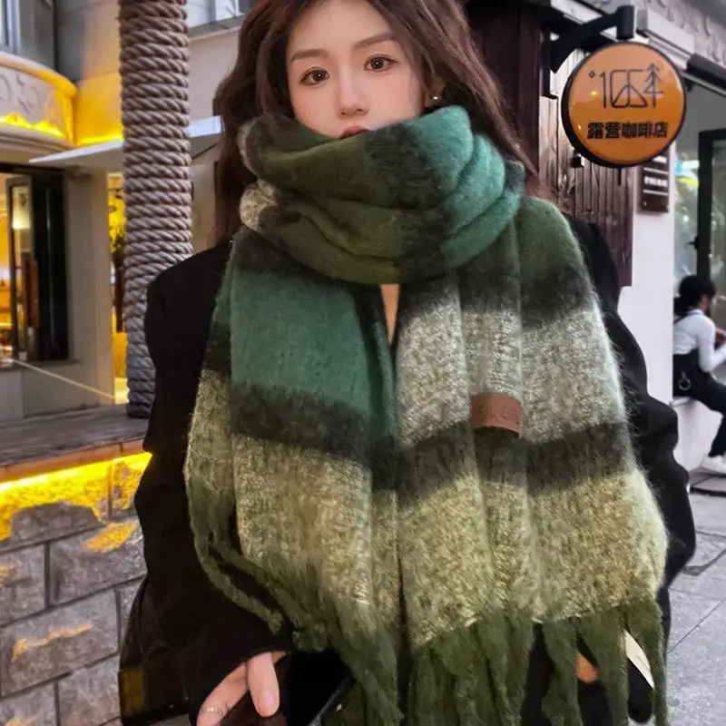 

Autumn Winter Scarf Thick Warm Plaid Cape Wraps Female Bandana Pashmina Luxury Cashmere Men Scarf Long Tassel Scarves