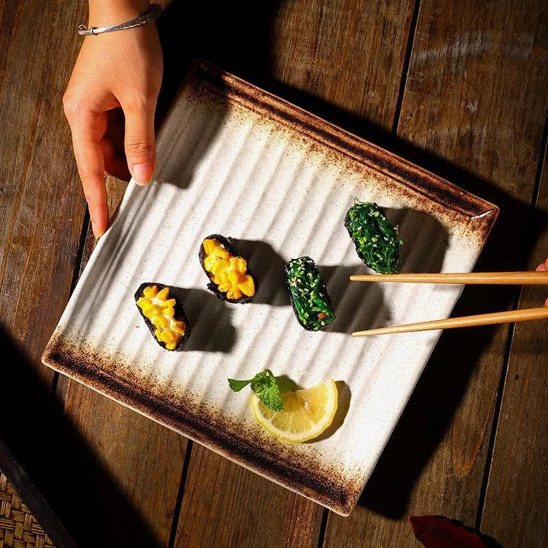Japanese style Creative Square Shape Tableware Home Kitchen Restaurant Supplies Salad Steak Barbecue Sushi Flat Dining Plate 1Pc