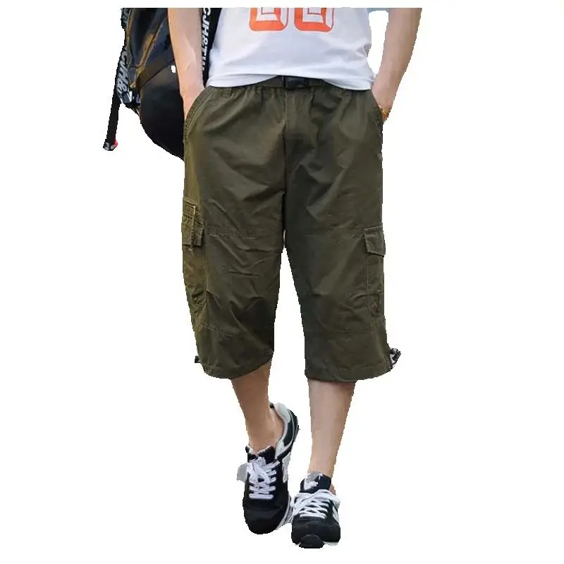 

Summer Cargo Pants Men's Loose Leisure Shorts Seven Pants Cotton Elastic Waist Cropped Trousers Fashion Menswear Big Size XXXL
