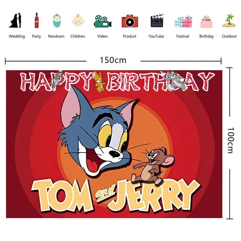 Tom Cat i Jerry Mouse Cartoon Animation Theme Birthday Party Background Decoration Kids Gift Baby Shower Photography Props