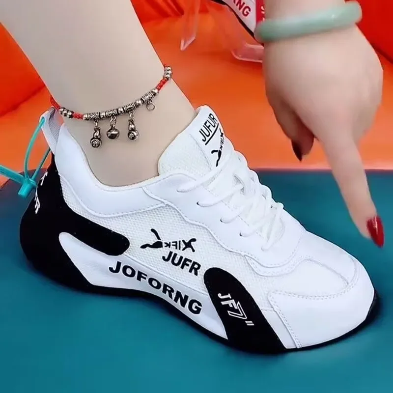 Women\'s Shoes 2024 New Lace-up Women\'s Vulcanize Shoes Fashion Color Matching Hot Sale Round Head Plus Size Breathable Sneakers