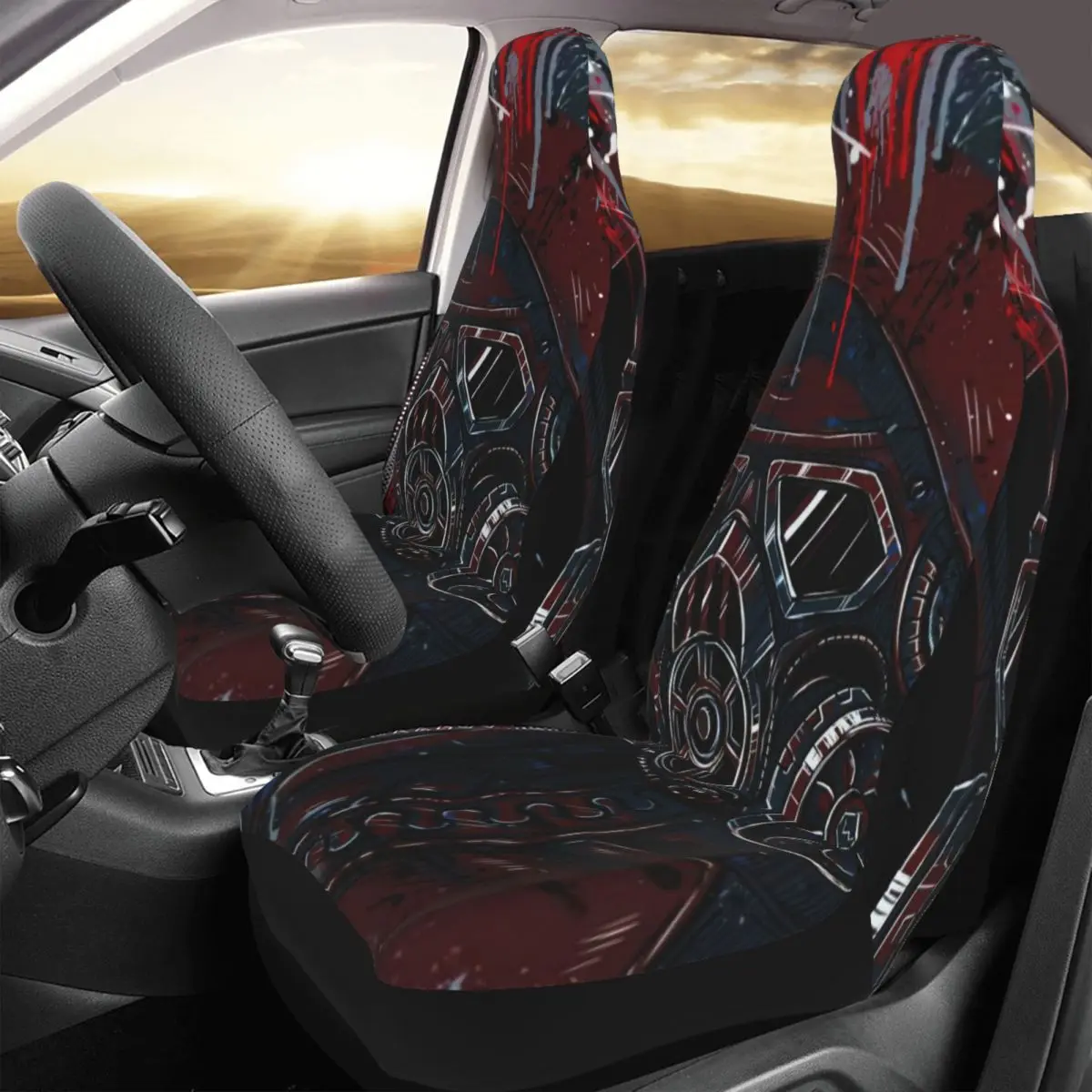 

Gas Mask Art Car Seat Cover Custom Printing Universal Front Protector Accessories Cushion Set