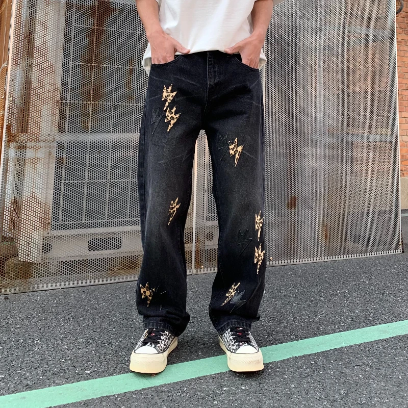 

new fashion loose-fitting straight-leg black wash jeans