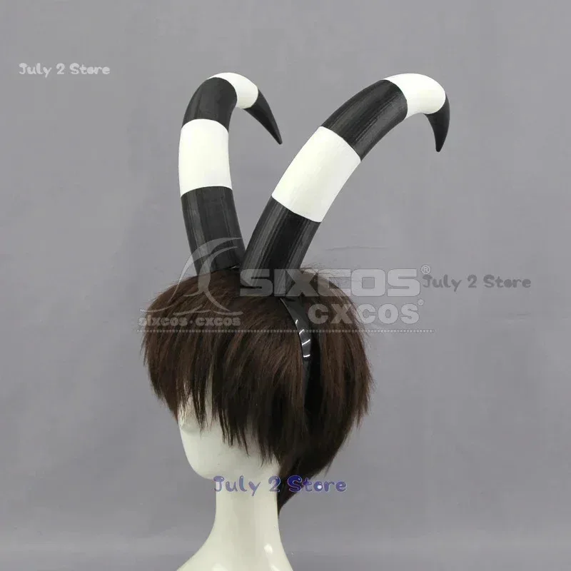 Blitzo Cosplay Hörner Anime Helluva Cos Boss 22 cm Schwarz Weiß Biegung Hörner Blitzo Prop Frauen Männer Halloween Cosplay Prop