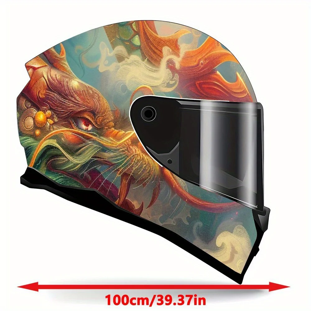 Dragão barbudo dourado em escala verde subindo alegre nos nuvens impressão adesivo envoltório de capacete completo capacete de motocicleta corrida graphi