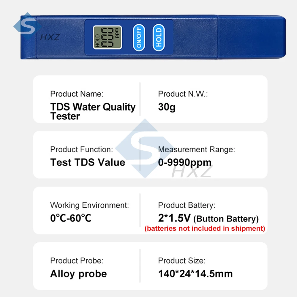 Portable TDS Water Quality Tester Pen, 0-999ppm Alloy Probe Detector with LCD Display for Drinking/Pool/Aquaculture/Agriculture