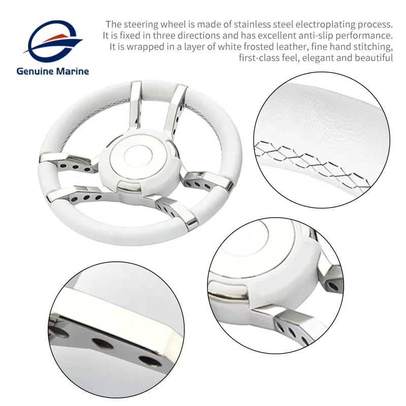 genuine goods Boat Yacht Speedboat Steering Wheel UV Leather Electroplated Stainless Steel Luxury Boat Accessories