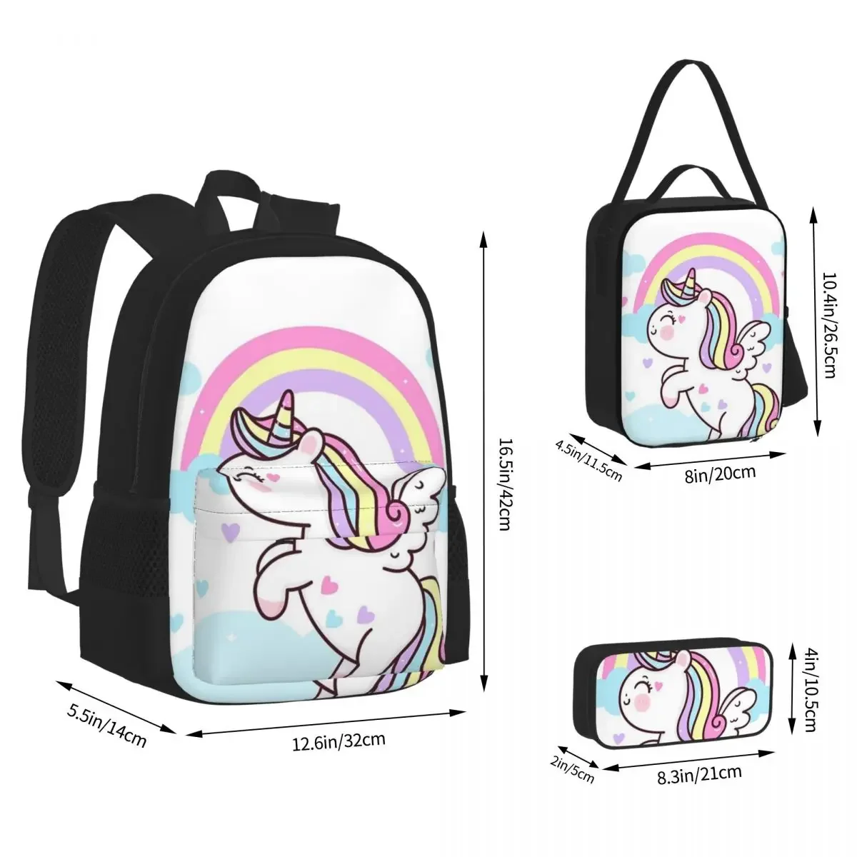 Toddler Unicorn Backpacks Boys Girls Bookbag Students School Bags Cartoon Kids Rucksack Lunch Bag Pen Bag Three-Piece Set