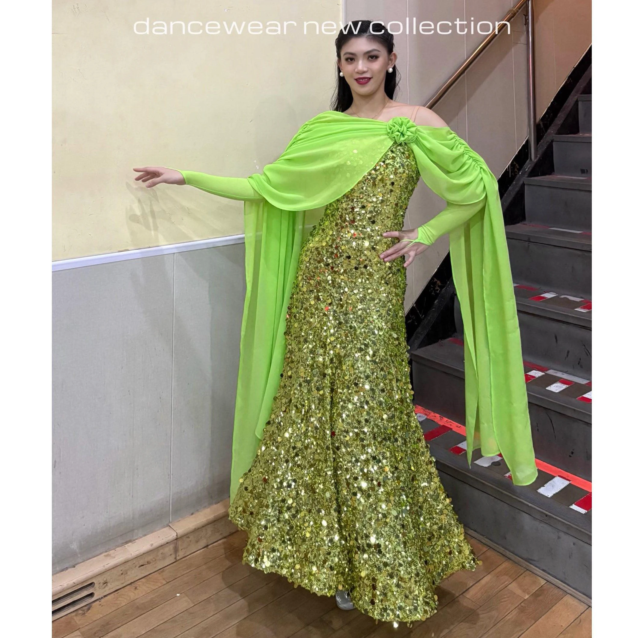 High End Waltz Dance Competition Dress Ballroom Dance Sequin Long Dress Prom Party Tango Dance Costume Performance Wear  BL18467