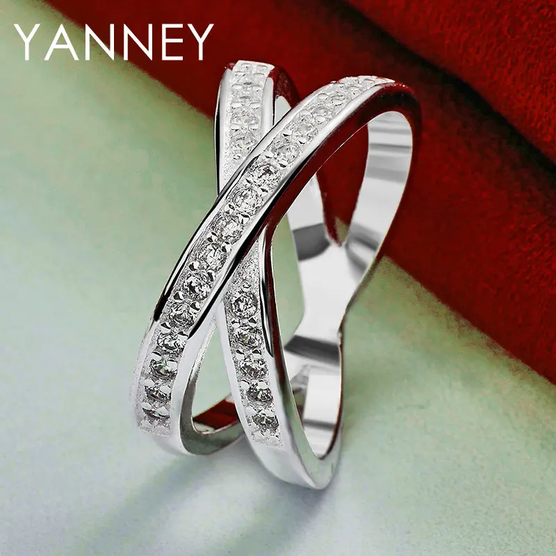 New Trendy 925 Sterling Silver 7/8/9/10# Luxury Cross Zircon Ring For Women Wedding Party Engagement Jewelry Accessories Fashion
