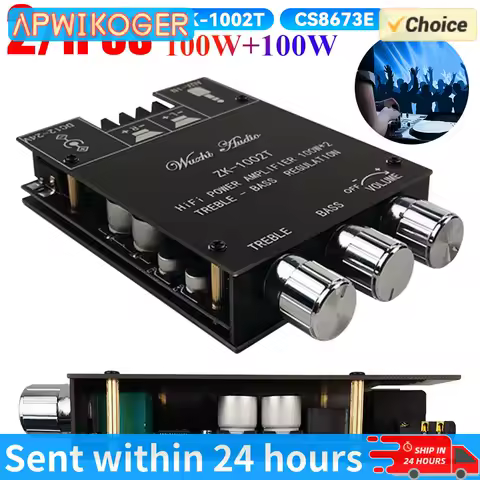 ZK-1002T CS8673E Bluetooth 5.0 HIFI 2.0 Channel Power Audio Stereo Amplifier Board 2*100W Module TREBLE Bass Note Tuning AMP
