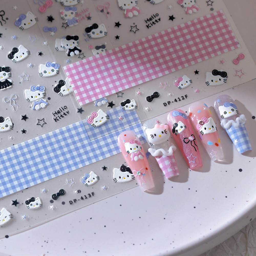 

1Pcs Sanrio Hello Kitty Anime Nail Art Sticker Cute 5D Relievo Nail Stickers Nail Art Notebook Cup Decoration Girl Gift