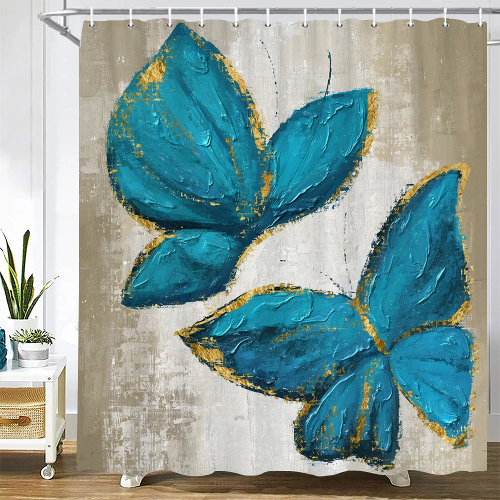 Blue Butterfly Printed Fabric Shower Curtain Bathroom Waterproof Shower Curtains Hanging Bathroom Curtains For Home Decoration