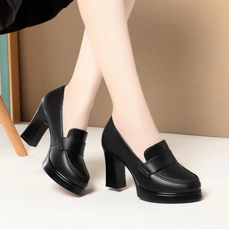 6cm 9cm Fashion All Match Comfortable Thick Platform Pumps Women Shoes 2025 Fall Deep Mouth Block High Heels Shoes Model Dress