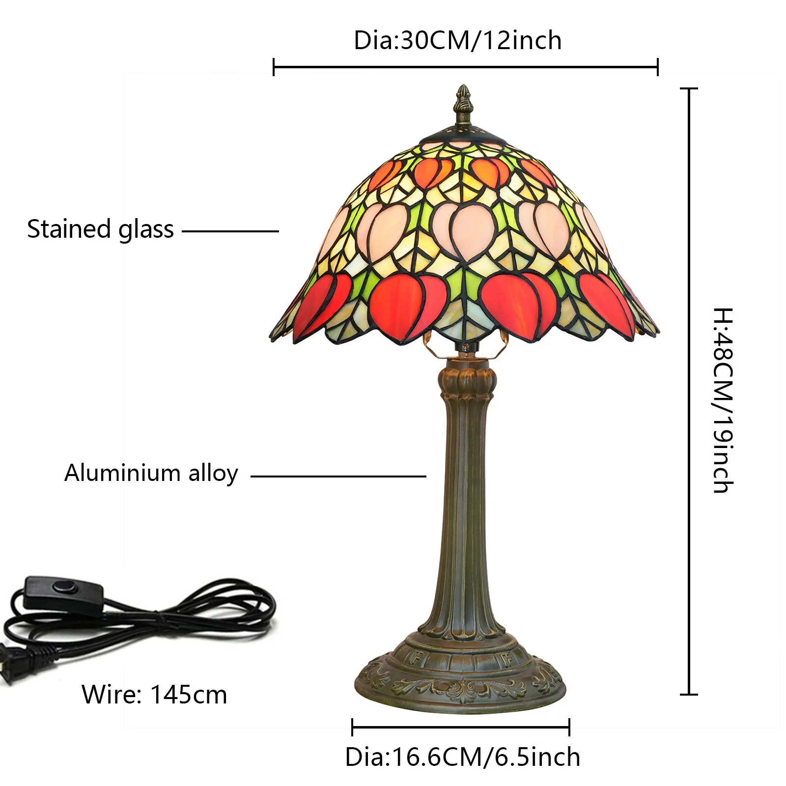 12inch 30cm Tiffany Desk Table Lamp American Peach Fruit Stained Glass Lampshade Dining Bar Living Room Bedroom Bedside Lamp