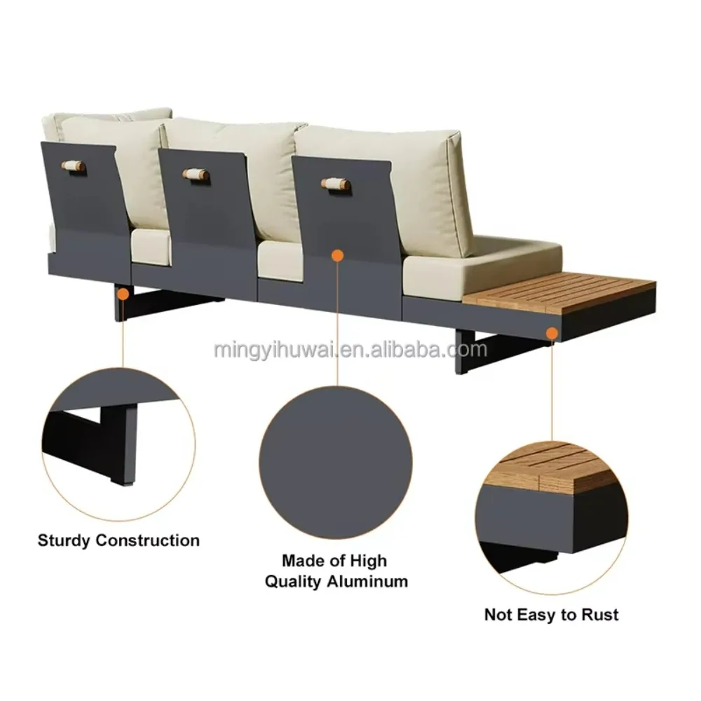 الحديثة الفاخرة أثاث خارجي حديقة فناء خشب الساج طقم أريكة خشبية الألومنيوم في الهواء الطلق طقم أريكة الأثاث الأريكة مجموعة