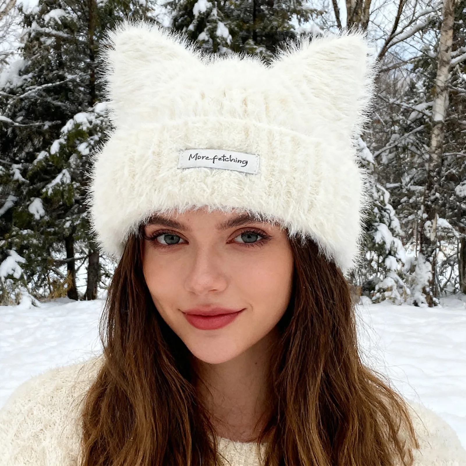 

Kawaii Knitted Hat For Women Winter Outdoor Warmful Velvet Cap Cute Cat Ear Knit Beanie Cycling Riding Windproof Warm Hat