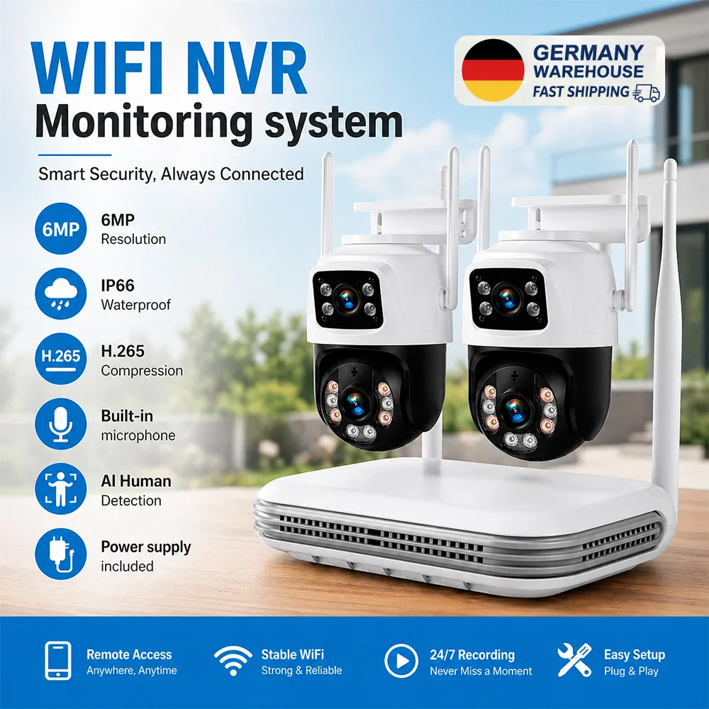 Système de vidéosurveillance KERUI, kits NVR 8 canaux, H.265, 6MP, double objectif HD, caméra IP PTZ WIFI, système de sécurité sans fil étanche, CCTV